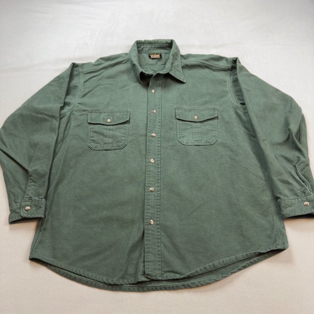 Vintage‎ Deerskin Melton Shirt Co Mens 2XL Green Flannel Chamois Work Shirt USA